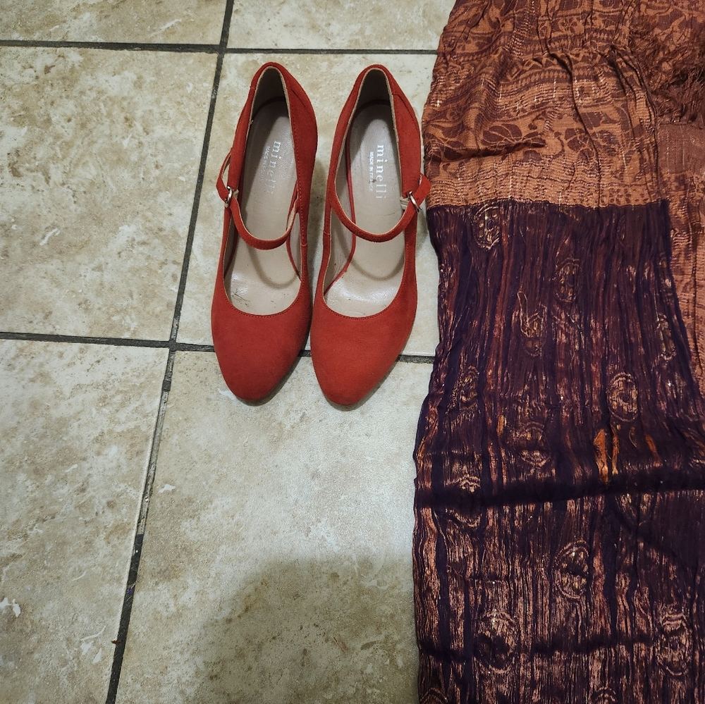 Minelli Melon Colored Mary Jane Shoes. Made in France